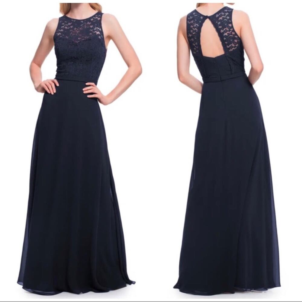 Levkoff Bridemade navy lace chiffon maxi dress  Size 4.